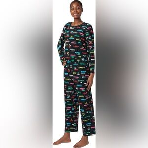 HUE Waffle Fleece Pajama Set XL Black Print 2-Piece Long Sleeve NWOT